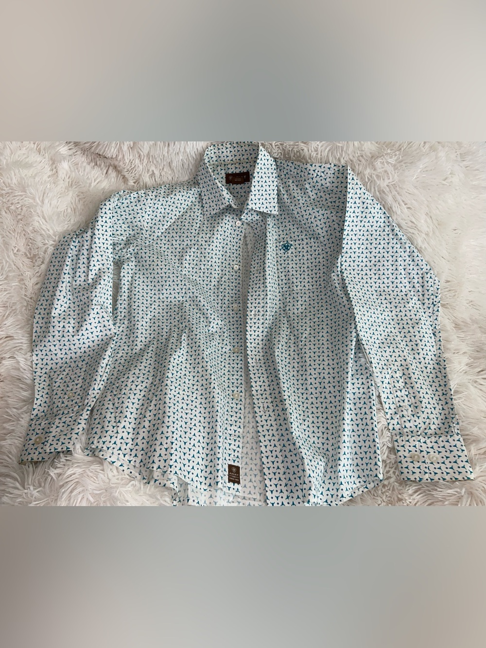 Ariat White Button-Down Shirt with Teal Anchor Print